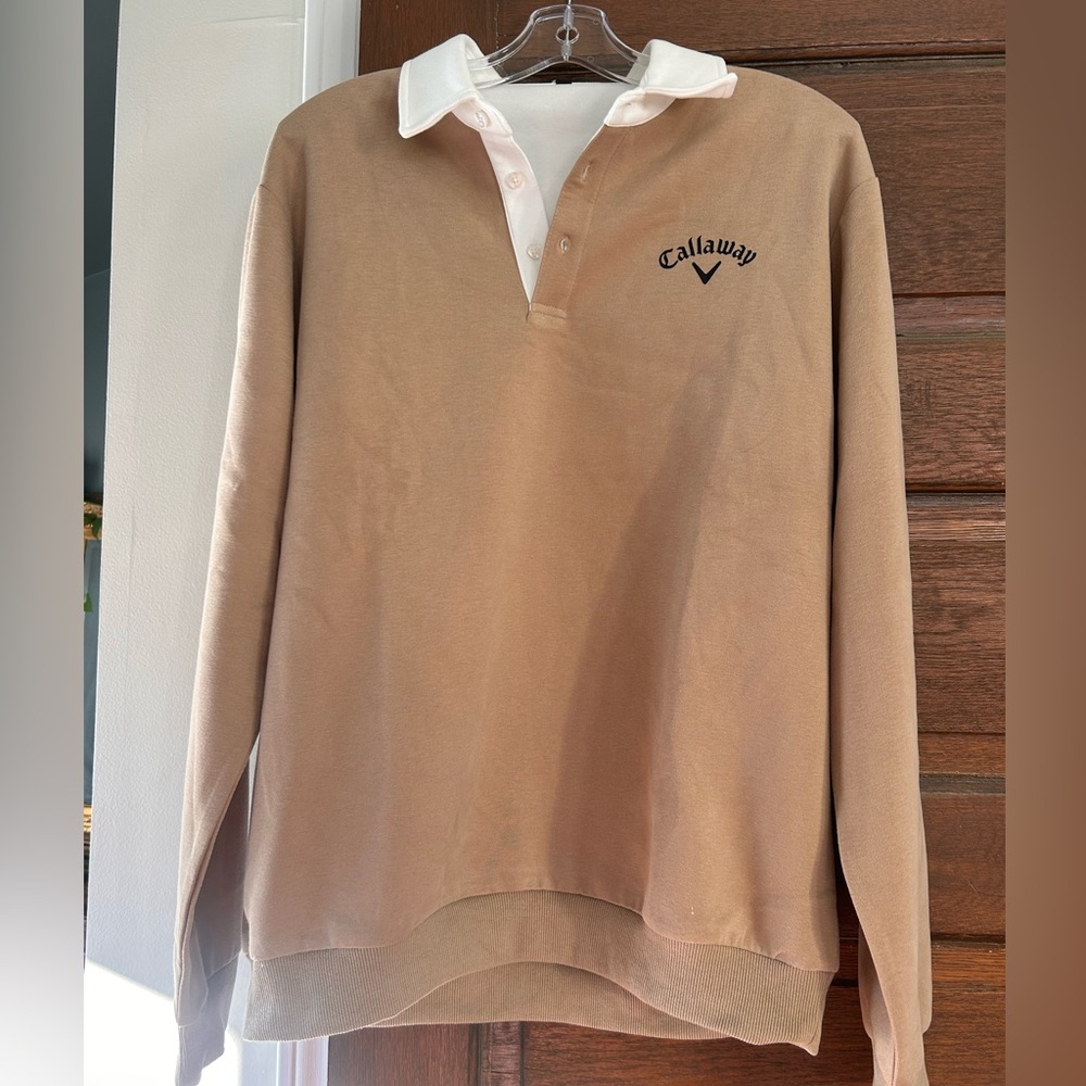 Callaway Beige and White Long Sleeve Polo